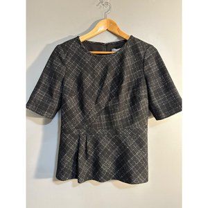 Classiques Entier Wool Plaid Structured Peplum Top S